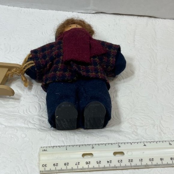 VTG 1992 Wooden Boy Winter Clothes w/Sled Doll Lizzie High 6"x4" Retired - Picture 8 of 14